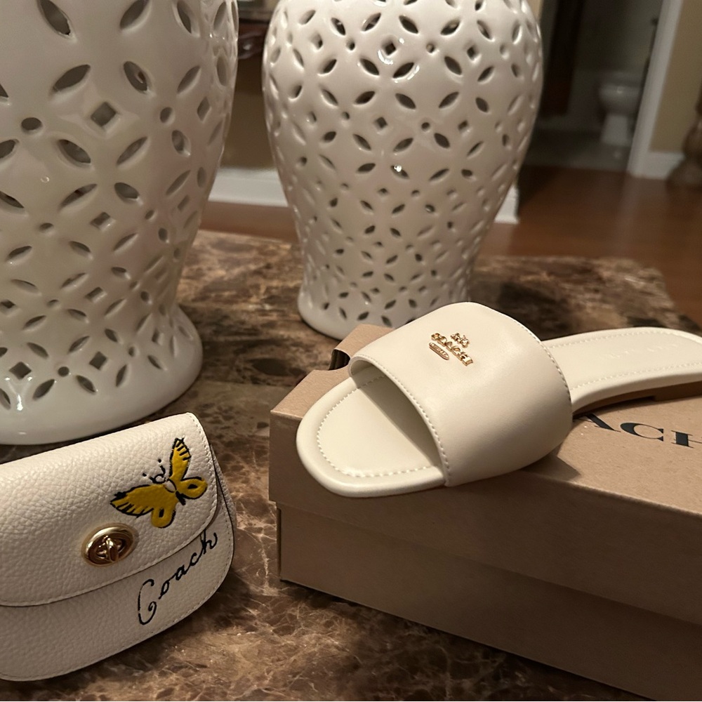 Coach Cream Leather Slide Sandal